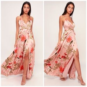 Still the One Blush Pink Floral Print Satin Maxi